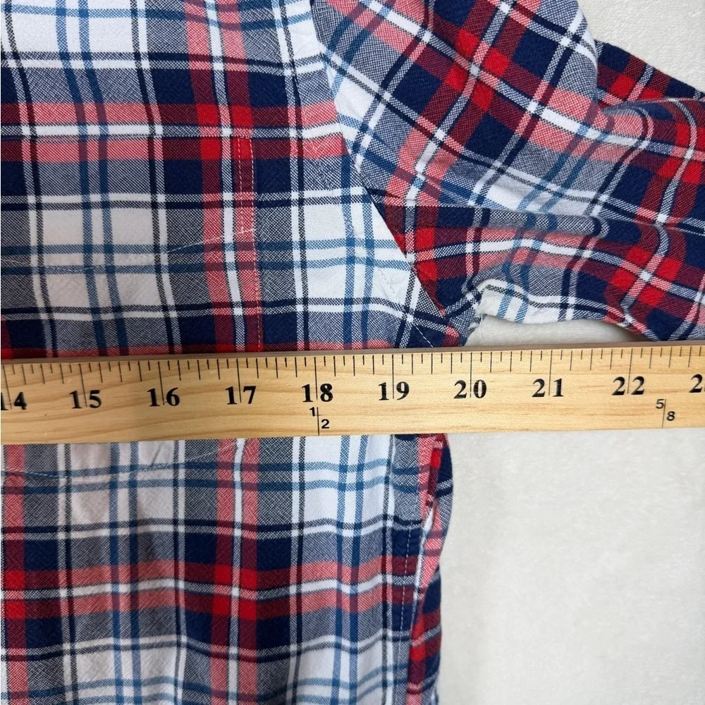 Lot of 2 J. Crew Medium Red and Blue Plaid Flannel Casual Button-Down Shirts